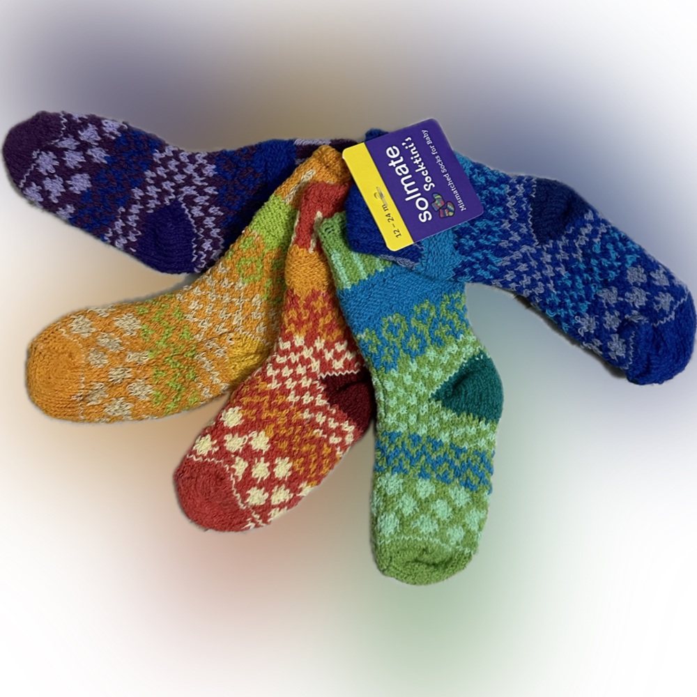 SOLEMATE SOCKTINI’S MISMATCHED BABY SOCKS 12-24 MONTHS ORANGE GREEN PURPLE BLUE